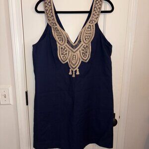 Lilly Pulitzer Largo Pique Embellished Sleeveless Shift Dress Navy Gold size 16
